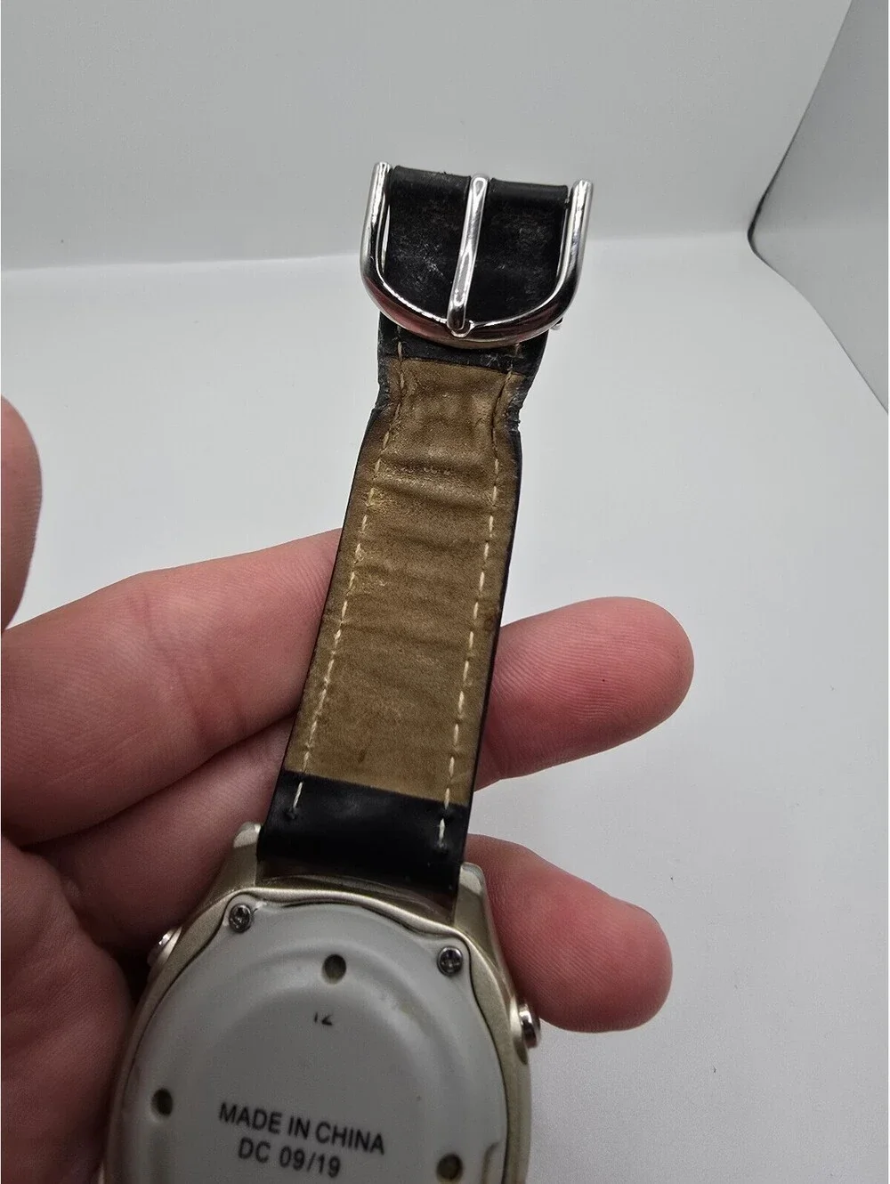 Talking Atomic Radio Controlled Quartz Analog Watch White Dial Black Leather